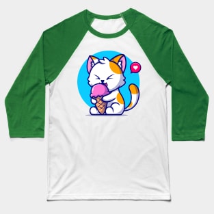 Cute Cat Eating Ice Cream Cone Cartoon Baseball T-Shirt